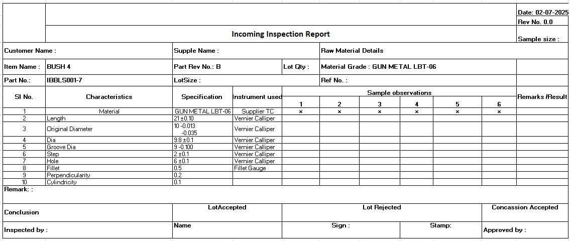 Inspection Documents Example